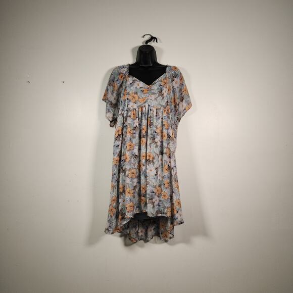 UMGEE Mini Dress Womens Large L Yellow Green Hi Lo Babydoll Spring Summer - Picture 1 of 10